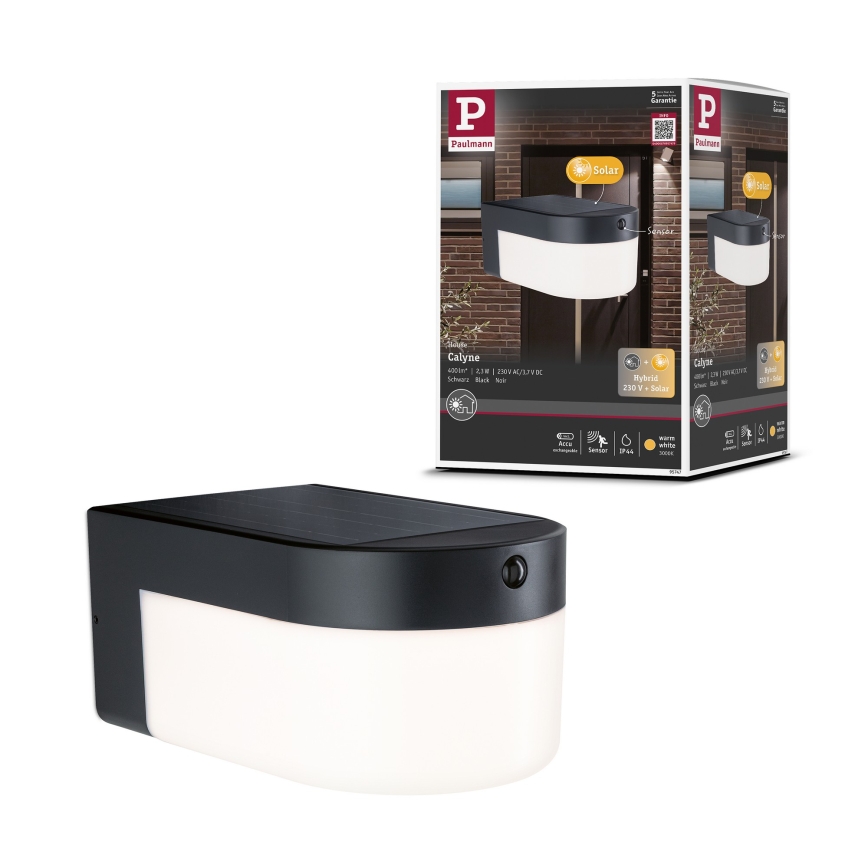 Paulmann 95747 - LED/2,3W IP44 Aplique de parede solar com sensor CALYNE 3,7/230V 4000 mAh preto