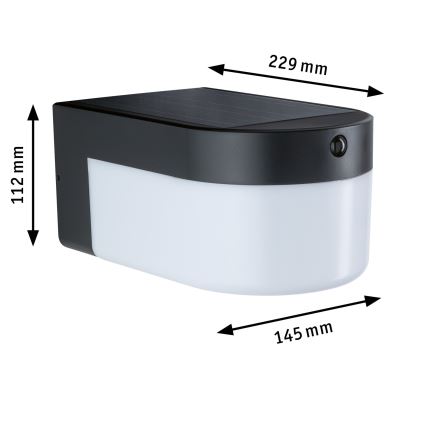 Paulmann 95747 - LED/2,3W IP44 Aplique de parede solar com sensor CALYNE 3,7/230V 4000 mAh preto