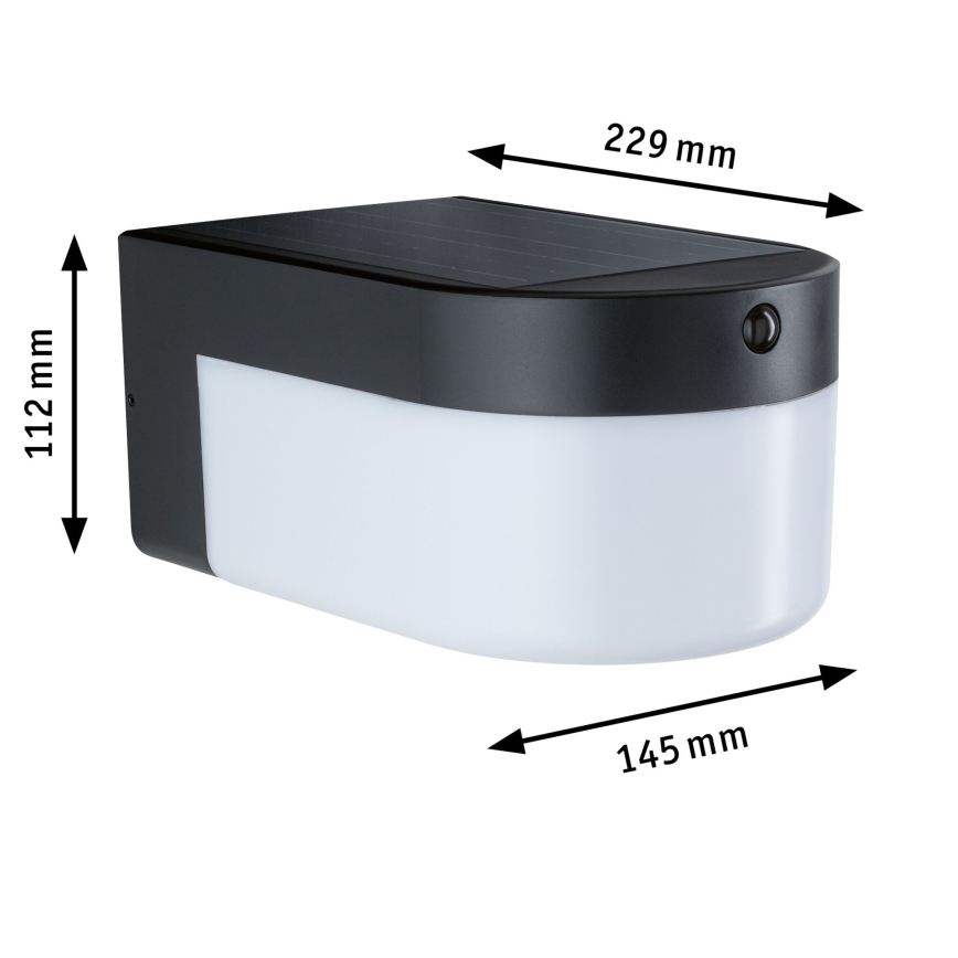 Paulmann 95747 - LED/2,3W IP44 Aplique de parede solar com sensor CALYNE 3,7/230V 4000 mAh preto