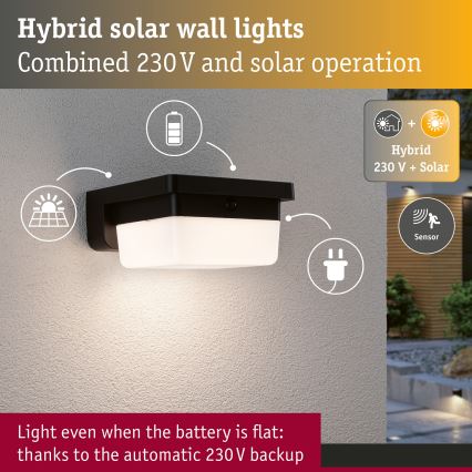 Paulmann 95748 - LED/2,3W IP44 Aplique de parede solar com sensor ISLEEN 3,7/230V 4000 mAh preto