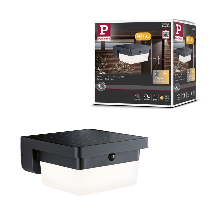 Paulmann 95748 - LED/2,3W IP44 Aplique de parede solar com sensor ISLEEN 3,7/230V 4000 mAh preto