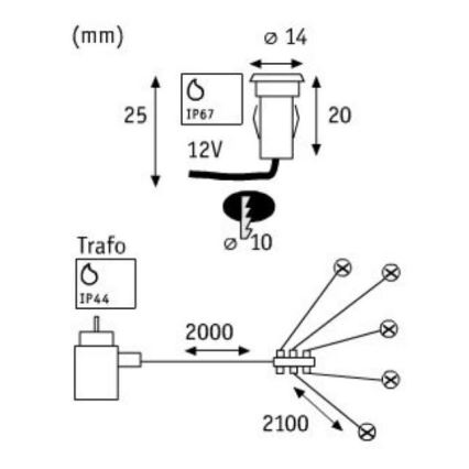 Paulmann 98891 - CONJUNTO 5X LED/0,16W IP67 Iluminação embutida exterior MICRO 230V