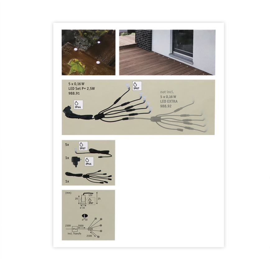 Paulmann 98891 - CONJUNTO 5X LED/0,16W IP67 Iluminação embutida exterior MICRO 230V