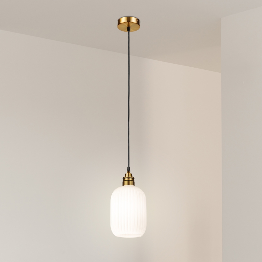 Pendente com cabo HECTOR 1xE27/15W/230V branco/latão Ø 14 cm
