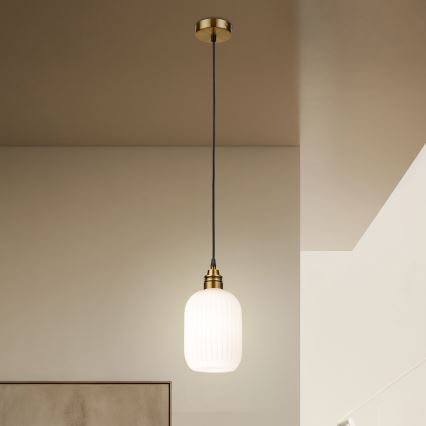 Pendente com cabo HECTOR 1xE27/15W/230V branco/latão Ø 14 cm