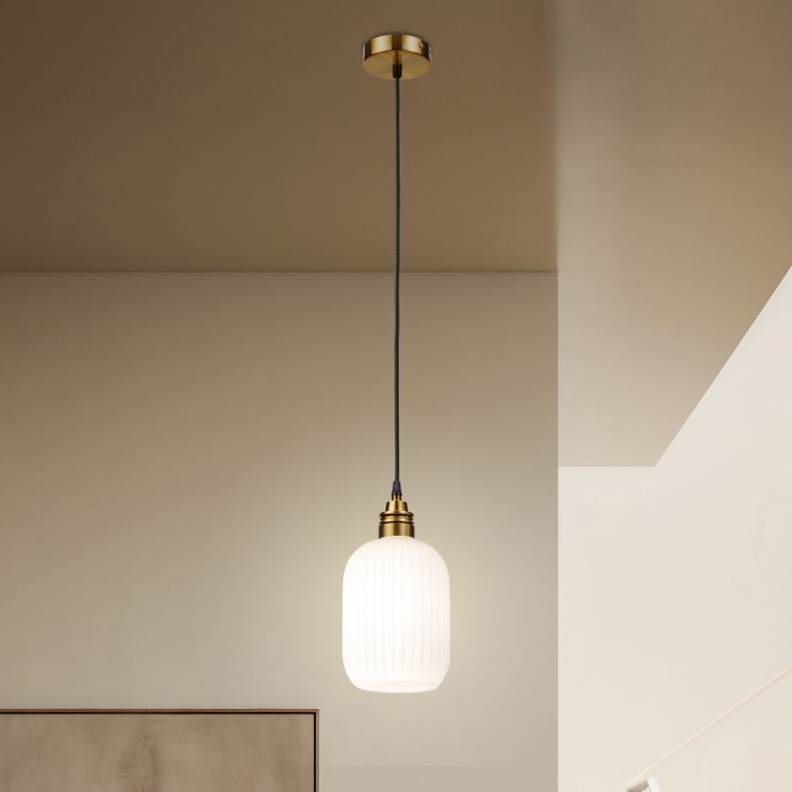 Pendente com cabo HECTOR 1xE27/15W/230V branco/latão Ø 14 cm