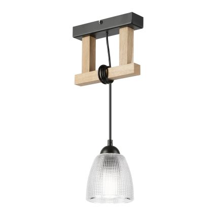 Pendente com cabo LEANDRA 1xE27/15W/230V carvalho/preto