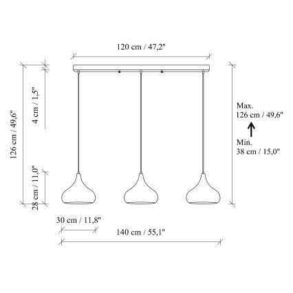 Pendente com cabo MUBA 3xE27/40W/230V preto