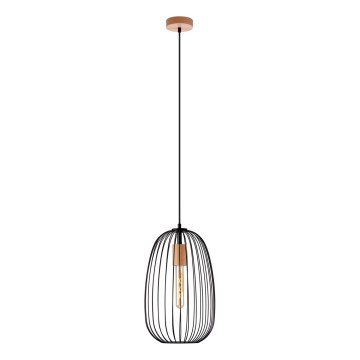 Pendente com cabo OVELLA 1xE27/15W/230V Ø 25 cm preto/pinho