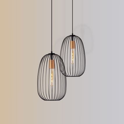 Pendente com cabo OVELLA 1xE27/15W/230V Ø 25 cm preto/pinho