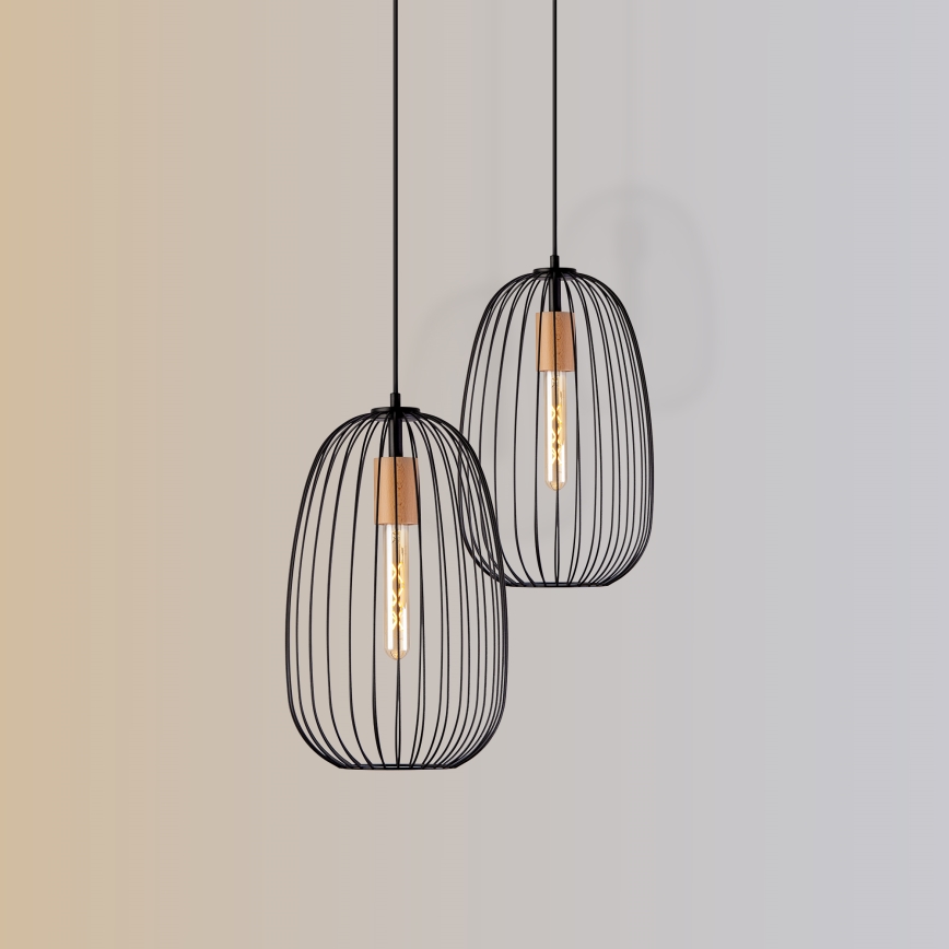 Pendente com cabo OVELLA 1xE27/15W/230V Ø 25 cm preto/pinho