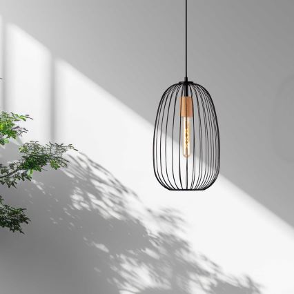 Pendente com cabo OVELLA 1xE27/15W/230V Ø 25 cm preto/pinho