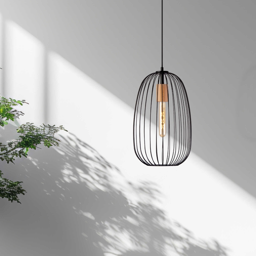 Pendente com cabo OVELLA 1xE27/15W/230V Ø 25 cm preto/pinho
