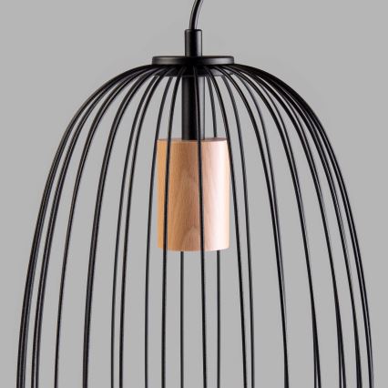 Pendente com cabo OVELLA 1xE27/15W/230V Ø 25 cm preto/pinho