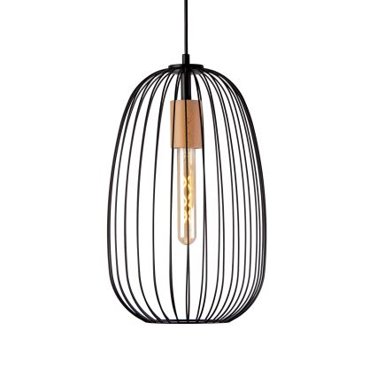 Pendente com cabo OVELLA 1xE27/15W/230V Ø 25 cm preto/pinho