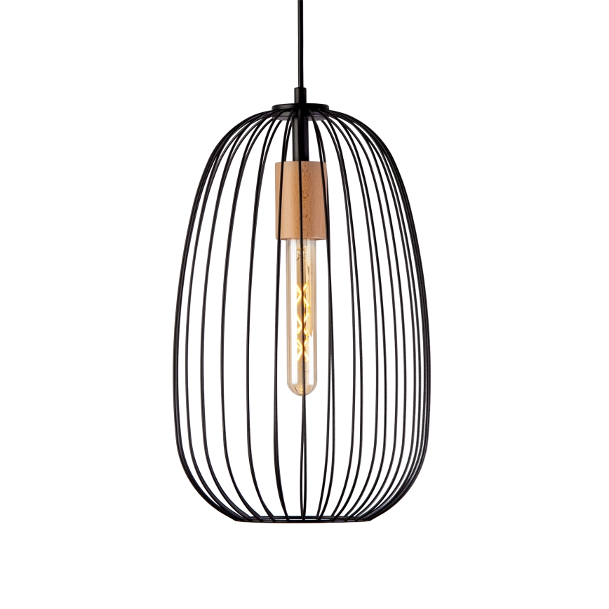 Pendente com cabo OVELLA 1xE27/15W/230V Ø 25 cm preto/pinho