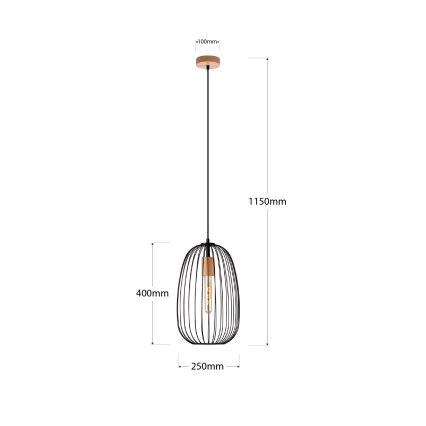 Pendente com cabo OVELLA 1xE27/15W/230V Ø 25 cm preto/pinho