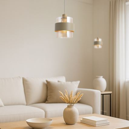 Pendente com cabo VALENTINO 1xE27/15W/230V bege/transparente