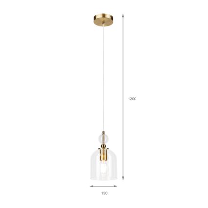Pendente com cabo VELARE 1xE27/15W/230V dourado/transparente