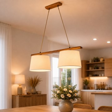 Pendente em cabo AIDA 2xE27/15W/230V Ø 35 cm carvalho/creme