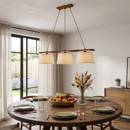 Pendente em cabo AIDA 3xE27/15W/230V Ø 25 cm carvalho/creme