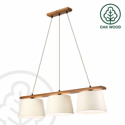 Pendente em cabo AIDA 3xE27/15W/230V Ø 25 cm carvalho/creme