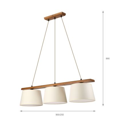 Pendente em cabo AIDA 3xE27/15W/230V Ø 25 cm carvalho/creme