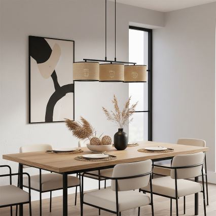 Pendente em cabo ECO 3xE27/15W/230V bege/vime