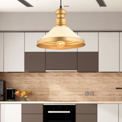 Pendente em cabo MONZA 1xE27/40W/230V, diâmetro 30 cm, creme/dourado