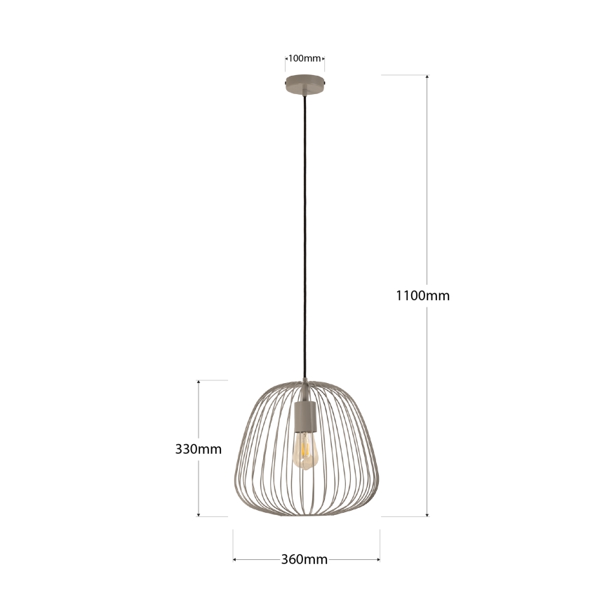 Pendente em cabo OVELLA 1xE27/15W/230V Ø 36 cm bege