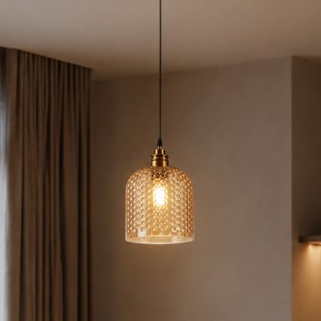 Pendente em cabo ROCCO 1xE27/15W/230V dourado/bege fumê