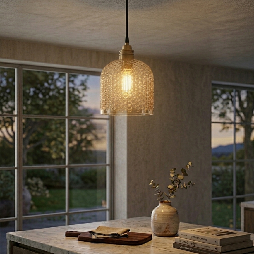 Pendente em cabo ROCCO 1xE27/15W/230V dourado/bege fumê