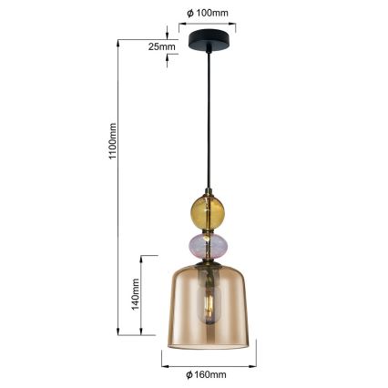Pendente em cabo TROPEA 1xE27/15W/230V preto/bege fumê/rosa