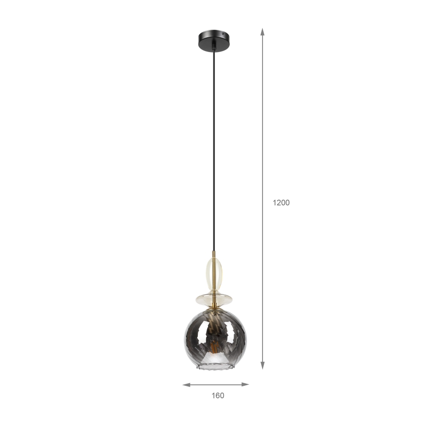 Pendente em cabo VELLO 1xE27/15W/230V preto/bege fumê/preto