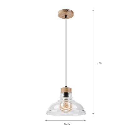 Pendente SINGLE em cabo 1xE27/60W/230V Ø 28 cm carvalho