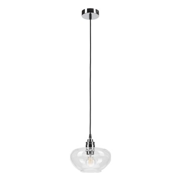 Pendente suspenso por cabo FLO 1xE27/15W/230V, acabamento cromado brilhante/vidro transparente