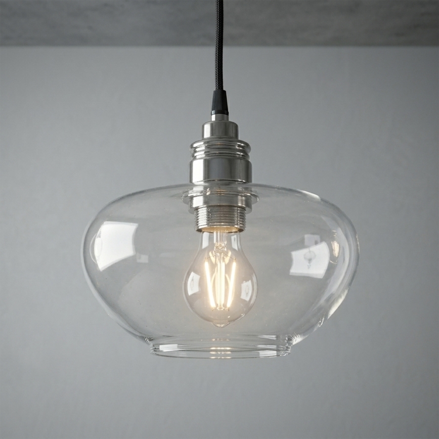 Pendente suspenso por cabo FLO 1xE27/15W/230V, acabamento cromado brilhante/vidro transparente