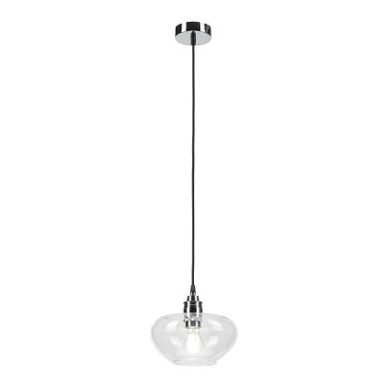 Pendente suspenso por cabo FLO 1xE27/15W/230V, acabamento cromado brilhante/vidro transparente