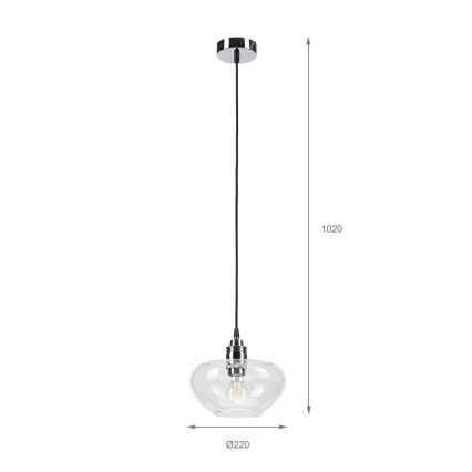 Pendente suspenso por cabo FLO 1xE27/15W/230V, acabamento cromado brilhante/vidro transparente