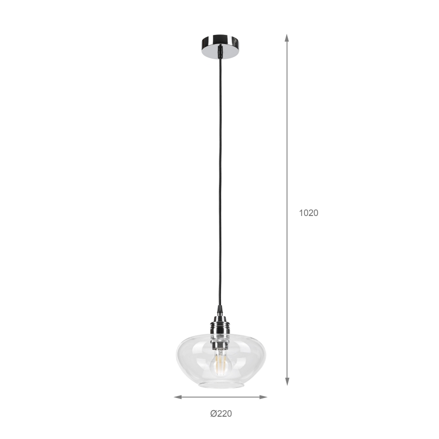 Pendente suspenso por cabo FLO 1xE27/15W/230V, acabamento cromado brilhante/vidro transparente