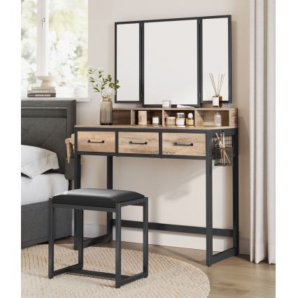 Penteadeira com banqueta 28,6x42 cm FLORA castanha/preta