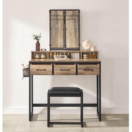 Penteadeira com banqueta 28,6x42 cm FLORA castanha/preta