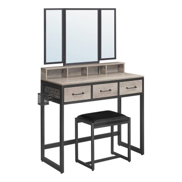 Penteadeira com banqueta 28,6x42 cm FLORA cinzenta/preta