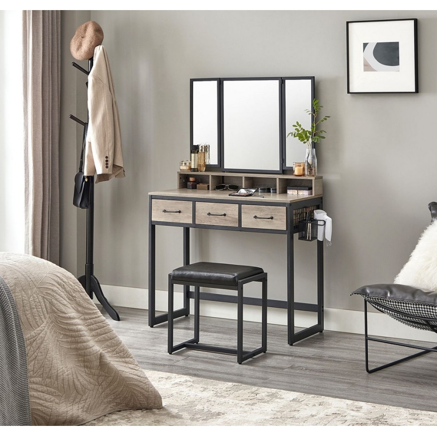 Penteadeira com banqueta 28,6x42 cm FLORA cinzenta/preta