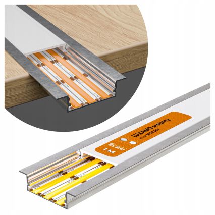Perfil embutido para fitas LED 1 m prata/branco