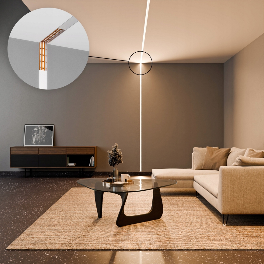 Perfil embutido para fitas LED 1 m prata/branco