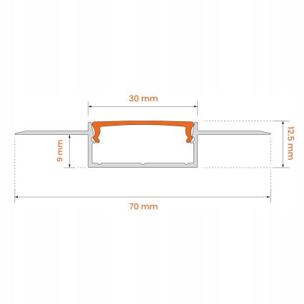 Perfil embutido para fitas LED 1 m prata/branco
