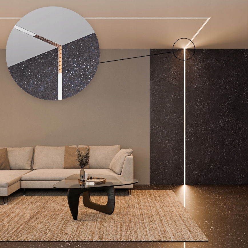 Perfil embutido para fitas LED 1 m prata/branco