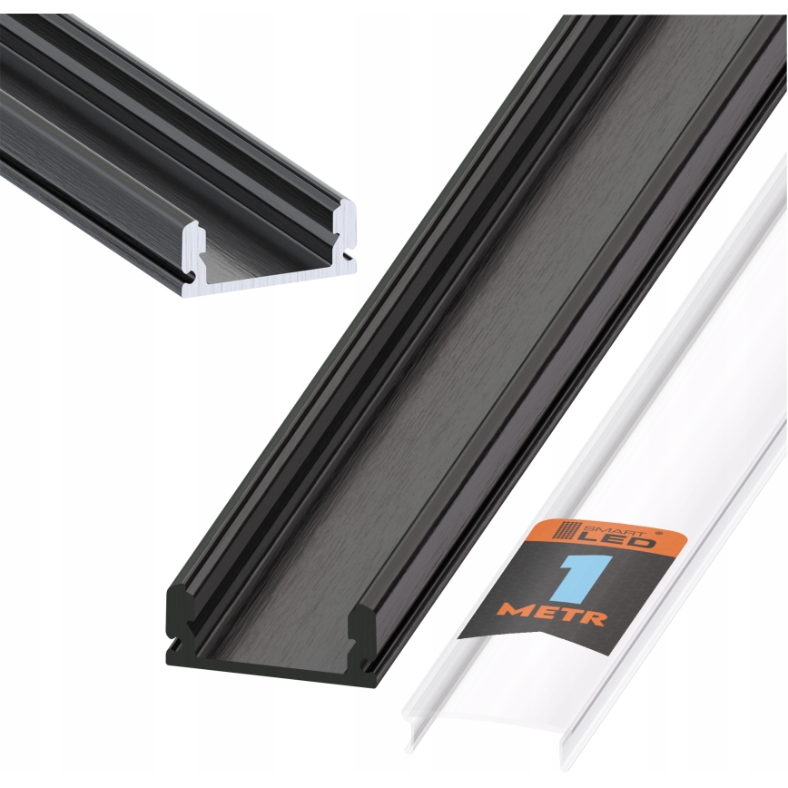 Perfil embutido para fitas LED 1 m, preto/transparente