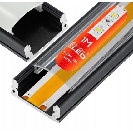 Perfil embutido para fitas LED 1 m, preto/transparente